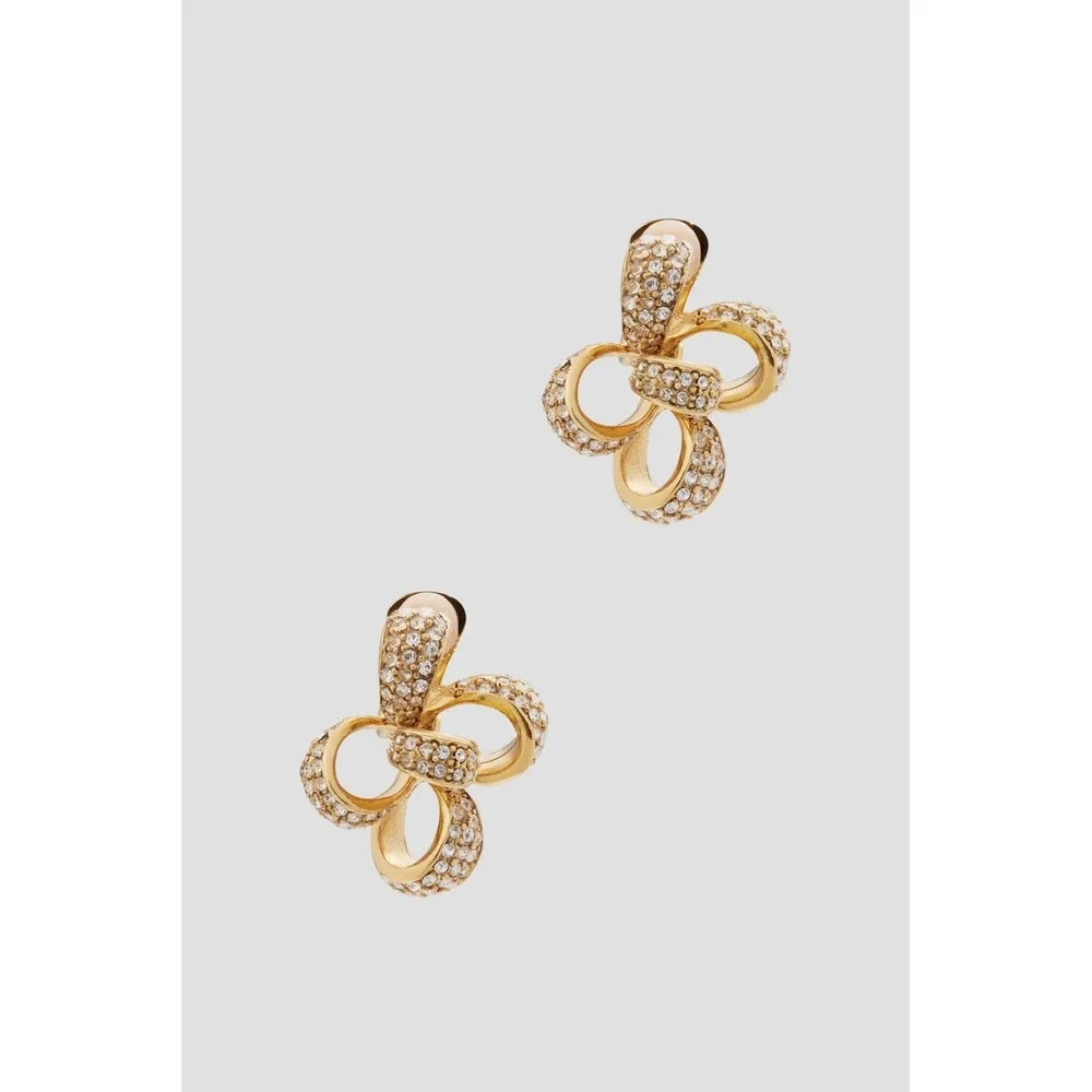 Oscar de la Renta Gold Clover Pavé Crystal Clip-On Earrings‎ OS